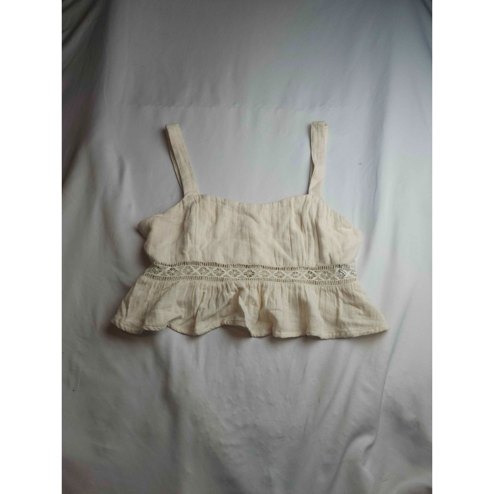 Roxy Peplum Crop Top Womens M Ivory Boho Chic Summer Festival Beach Cottagecore